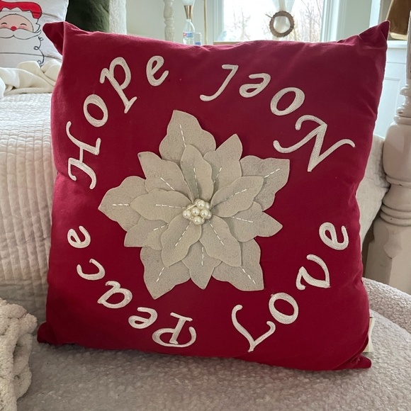 CHRISTMAS WORDS POINSETTIA TOSS PILLOW - Picture 1 of 6